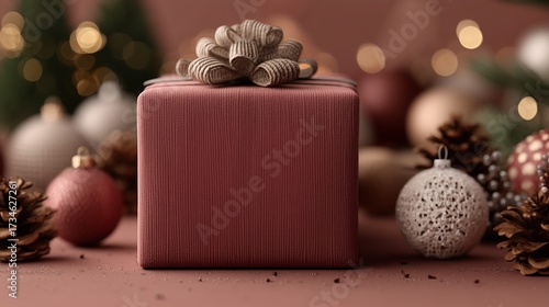 Pink gift box celebrating festive Christmas decorations