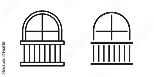 Balcony icons in line stroke outline art and clip art