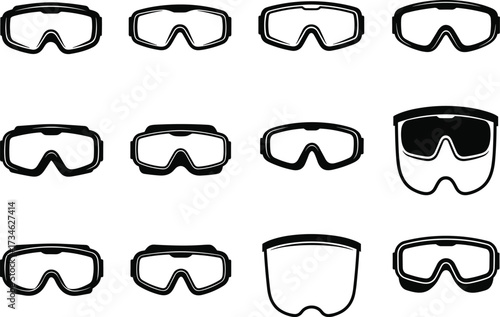 Goggles, Glasses, Safety, Protection, Shield, Eye, Vision, Guard, Secure, Worker, Industrial, Medical, Equipment, Health, PPE, Vector, Icon, Illustration, Silhouette, Design