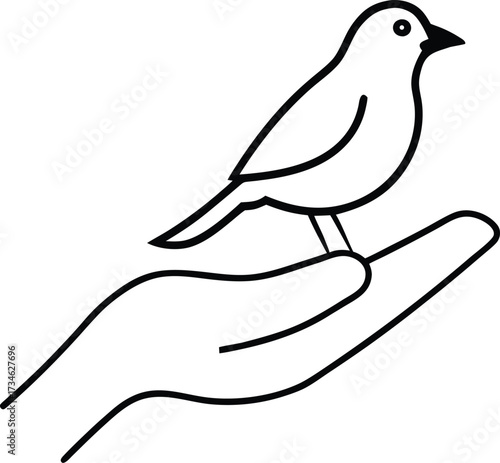 Gentle bird perched on a human hand symbolizing trust and nature connection