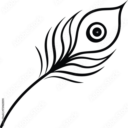 Detailed close up illustration of a vibrant peacock feather