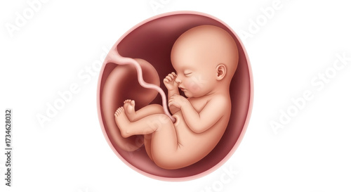 Isolated unborn fetus illustration in amniotic sac, representing pregnancy and development