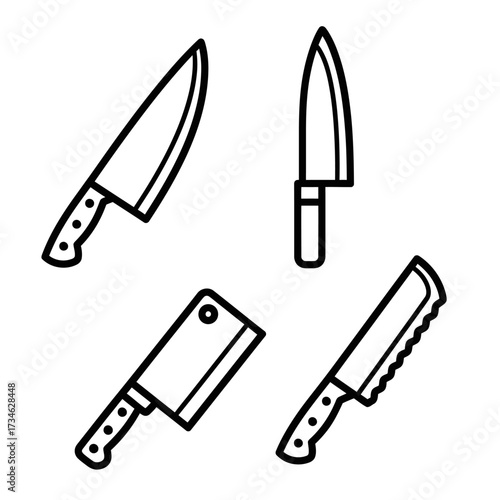 Four different types of knives in black and white line art.