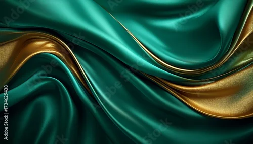 Panel kuchenny z motywem abstract green and gold silk texture background turquoise and golden elegant luxury satin cloth with wave prestigious award luxurious teal background generative ai