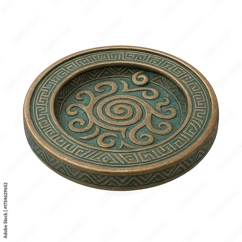 Fototapeta premium Decorative ceramic bowl with intricate spiral design and textured surface,png on transparent background