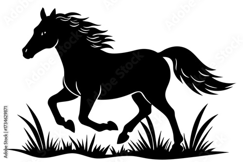 A brown horse galloping in slow motion