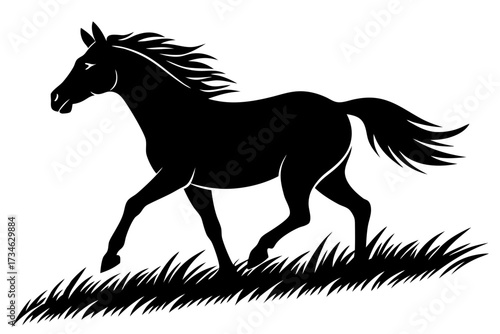 A brown horse galloping in slow motion