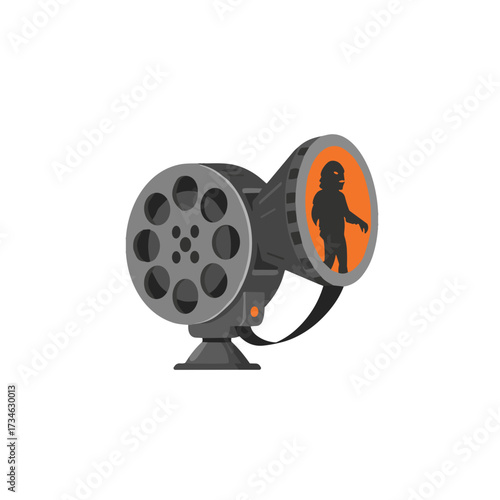 Vintage film projector with horror theme for retro horror movie nights