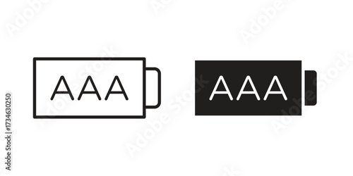 AAA battery icons in line stroke outline art and clip art