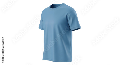 Isolated sky-blue crew-neck unisex t-shirt with short sleeves apparel in a studio shot