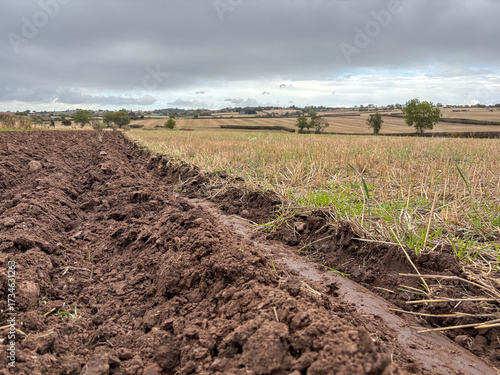 A partly ploughed field in September, North Yorkshire, England, United Kingdom