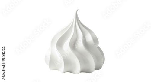 Isolated smooth piped swirl of whipped cream dessert topping for a sweet treat or garnish