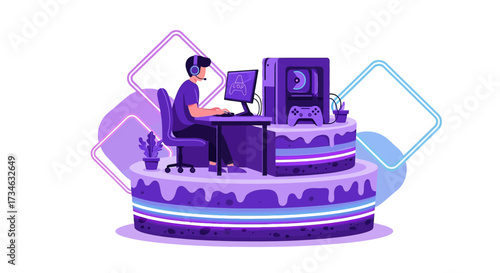 Gamer's Delight: Celebrating Passion for Gaming with a Fun Themed Birthday Cake Illustration