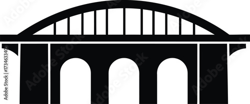 Simple black silhouette of an arch bridge with arched openings