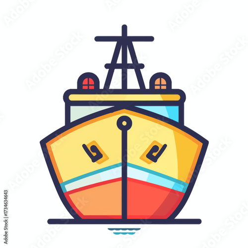 Detailed and vibrant cartoon ship illustration with bright colors, perfect for children's books, nautical themes, and educational resources with a playful feel