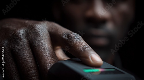 Person using fingerprint scanner