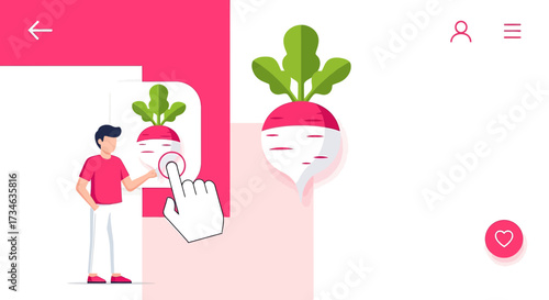Man interacting with radish app modern vector illustration design for web app interface