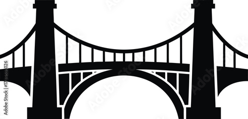Black silhouette of a suspension bridge on a white background