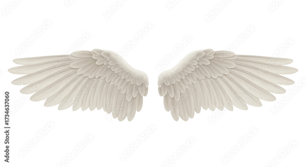 Obraz premium Isolated pair of angel wings, realistic plumage, heavenly concept, spiritual illustration