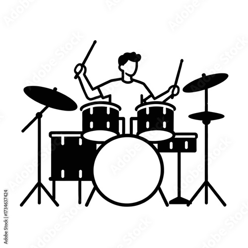 Drummer Playing Drums Silhouette Icon