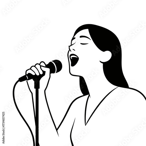 Woman Singing Passionately into a Microphone