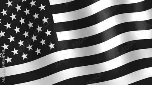 black and white american usa flag in the wind
