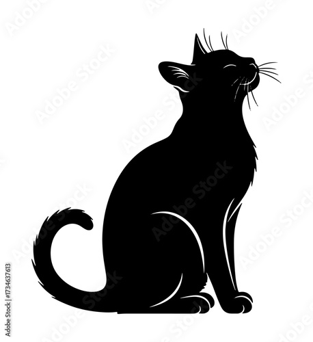 Elegant silhouette of a black cat sitting gracefully with alert ears and curious gaze vector