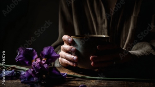 Wallpaper Mural Person holds mug with flower Torontodigital.ca
