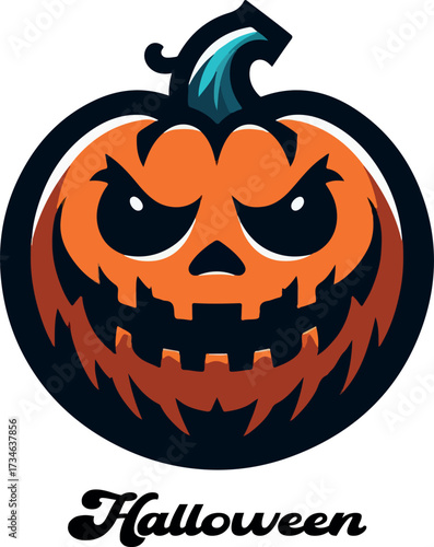 Halloween pumpkin monster logo icon vector white background .