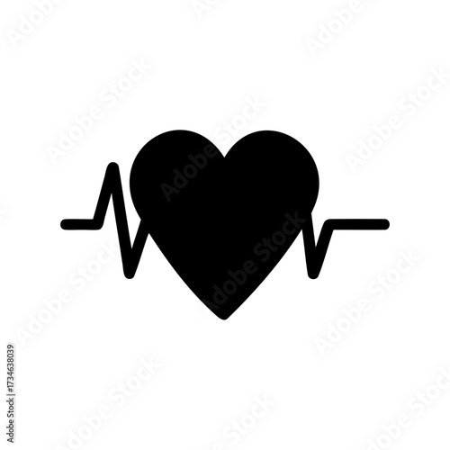 Heartbeat symbol with black heart representing cardiovascular health and well being