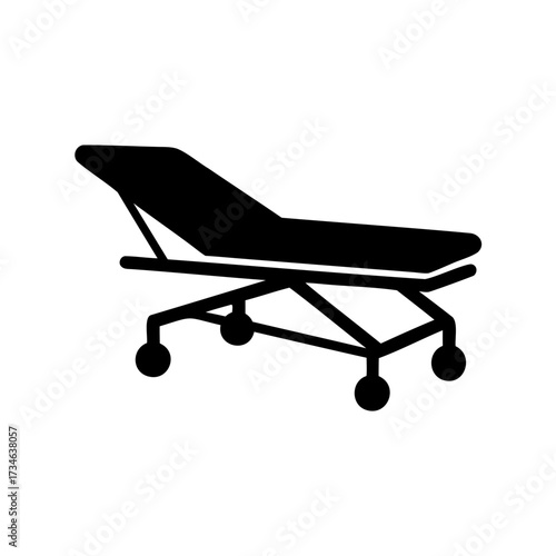 Black and white depiction of a rolling hospital gurney or cot