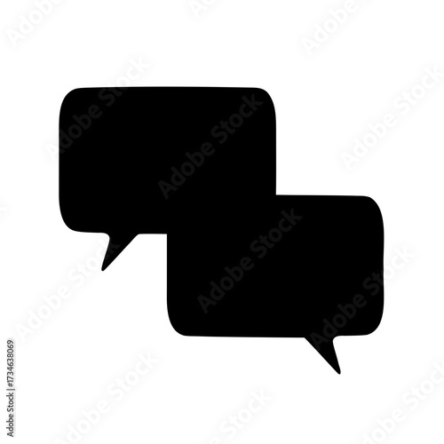 Two overlapping speech bubbles in black, signifying communication and discussion