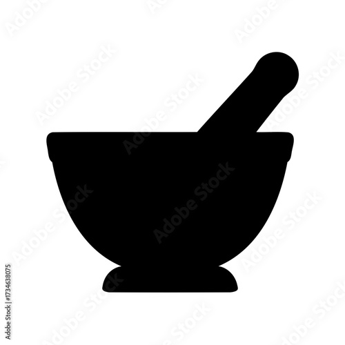 Black silhouette of a mortar and pestle used in cooking and pharmacy