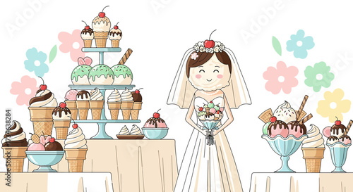 Whimsical Ice Cream Wedding: A Sweet Celebration with Cartoon Bride and Treats Galore
