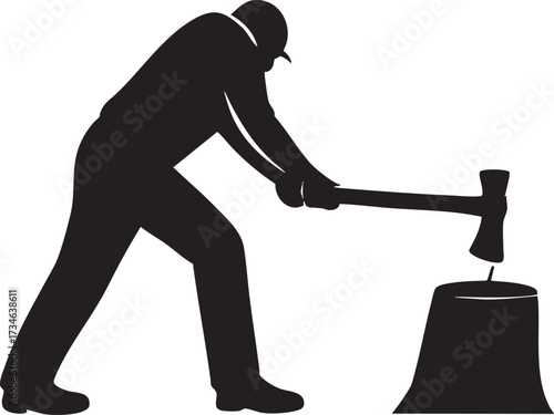 Lumberjack Chopping Wood with Axe Silhouettes - Forestry Work Vector