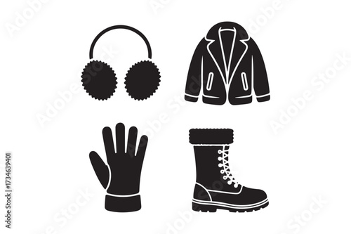 Winter clothing icons for cold weather protection