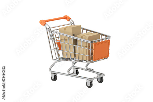 Boxes in a shopping cart for delivery, e-commerce, retail, or business, ready for your message, announcement, or promotion of shipping and online sales