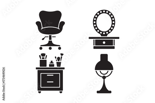 Black silhouette icons of salon and beauty equipment