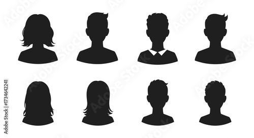 Silhouettes of diverse people heads representing different genders and hairstyles
