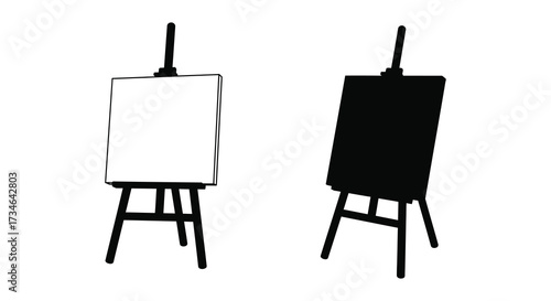 Two artist easels displayed one white and one black silhouette