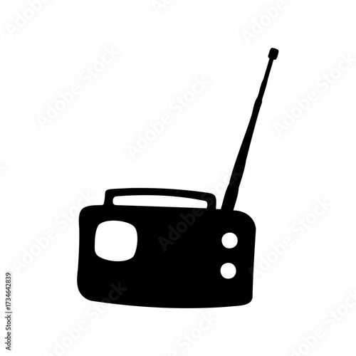 A vintage radio silhouette with a retractable antenna against a white background