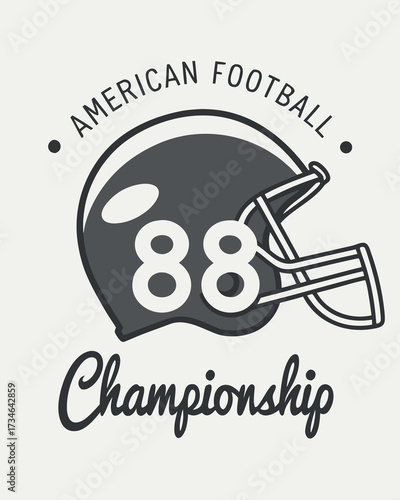 American Football Championship graphic with number 88 helmet and script text vector