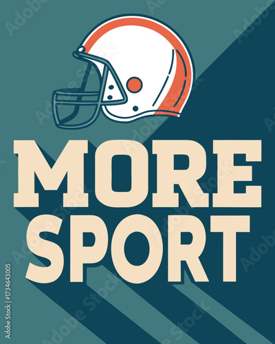 American football helmet graphic with bold text M O R E S P O R T on teal background sport more sport
