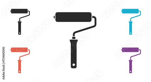 Colorful paint rollers in various shades displayed on a white background