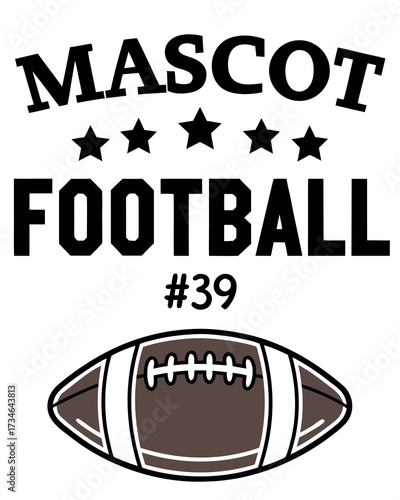 Black text mascot football number 39 with brown football and stars american football