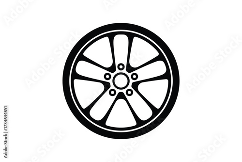 Black and white graphic of a five spoke car wheel rim