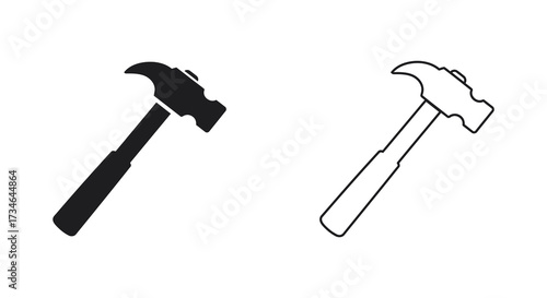 Two hammer icons depicted in contrasting black and white styles