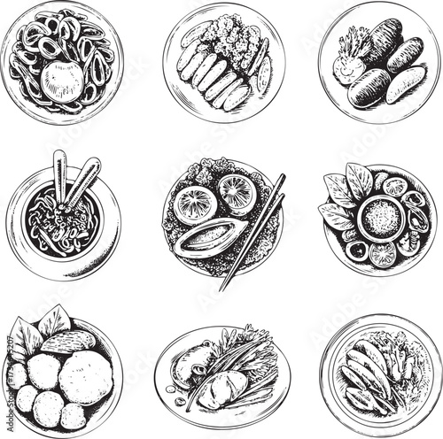 Asian Delights: Hand-Drawn Traditional Vietnam Food Dishes