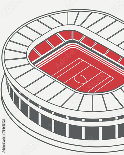 Red and white stadium seating viewed from above with grey outline sports arena football stadium soccer stadium