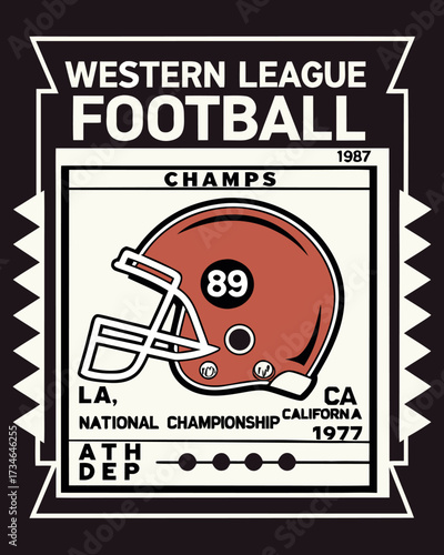 Vintage Western League Football Champs 1977 L A California National Championship Helmet Retro Graphic